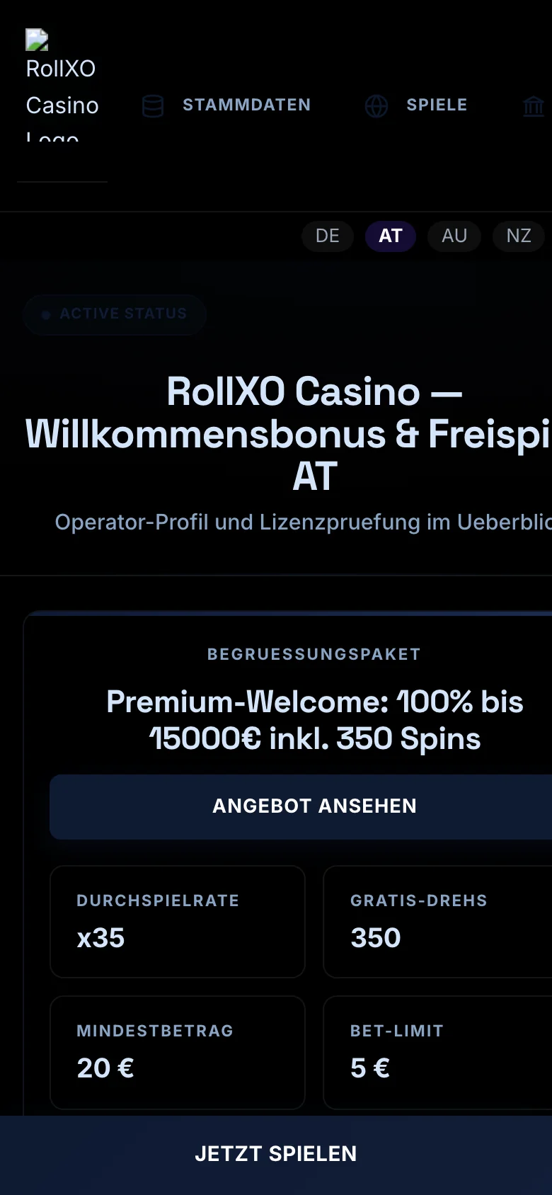 RollXO Casino mobile lobby screenshot