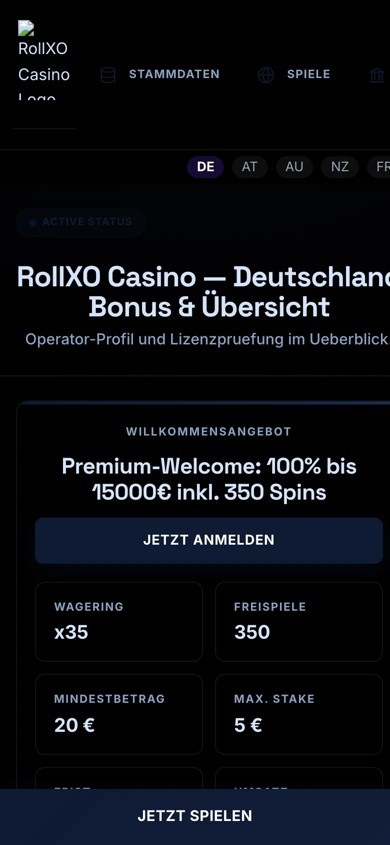 RollXO Casino mobile lobby screenshot