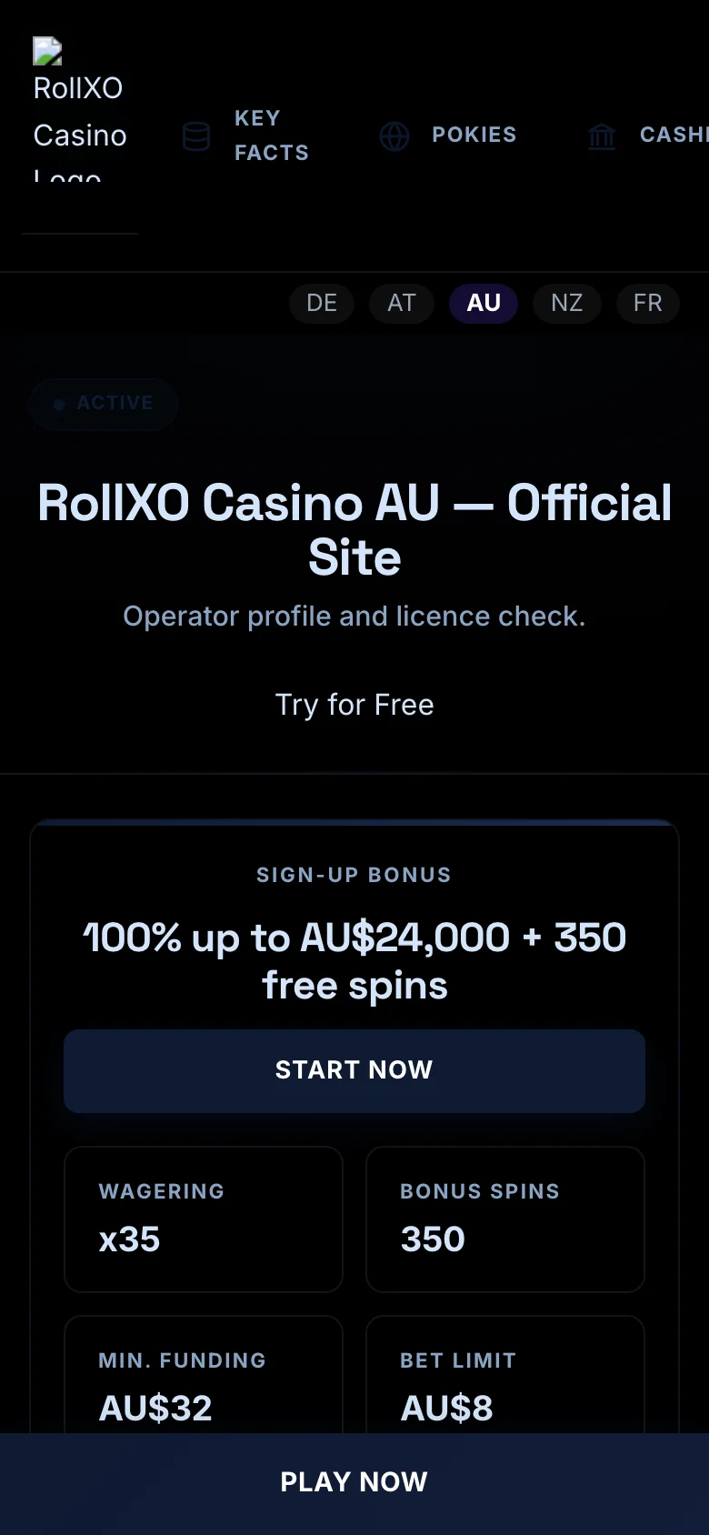 RollXO Casino mobile lobby screenshot