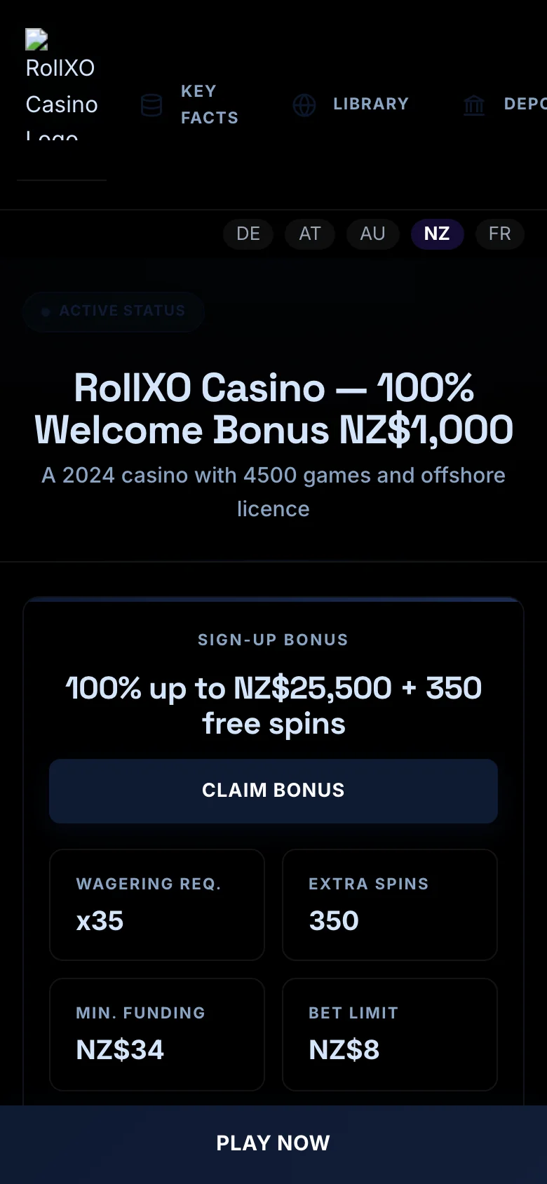 RollXO Casino mobile lobby screenshot