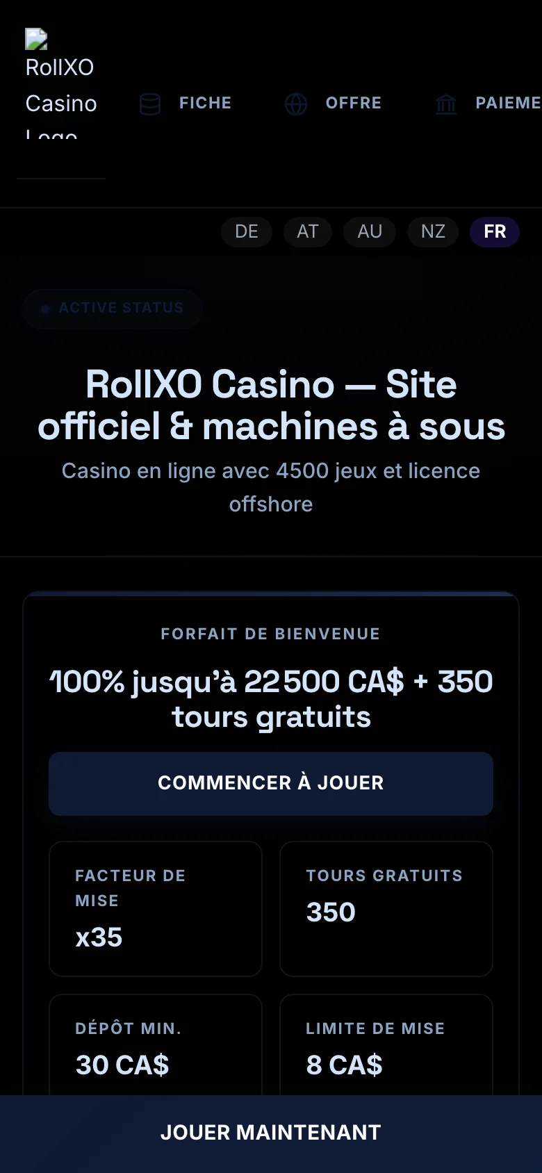 RollXO Casino mobile lobby screenshot